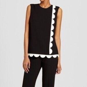 VICTORIA BECKHAM Black And White Scallop Top